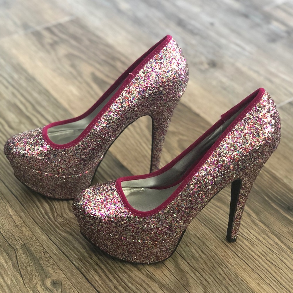 Pink sequins sparkle heels